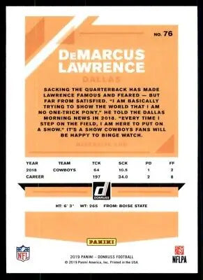 DeMarcus Lawrence 2019 Donruss Red Press Proof Football Card Dallas Cowboys #76