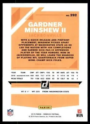 Gardner Minshew II Rookie Football Card 2019 Donruss Jacksonville Jaguars #292