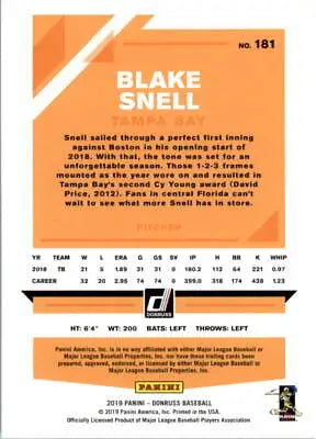 Blake Snell 2019 Donruss Variations #181 baseball card Tampa Bay Rays NM-MT condition