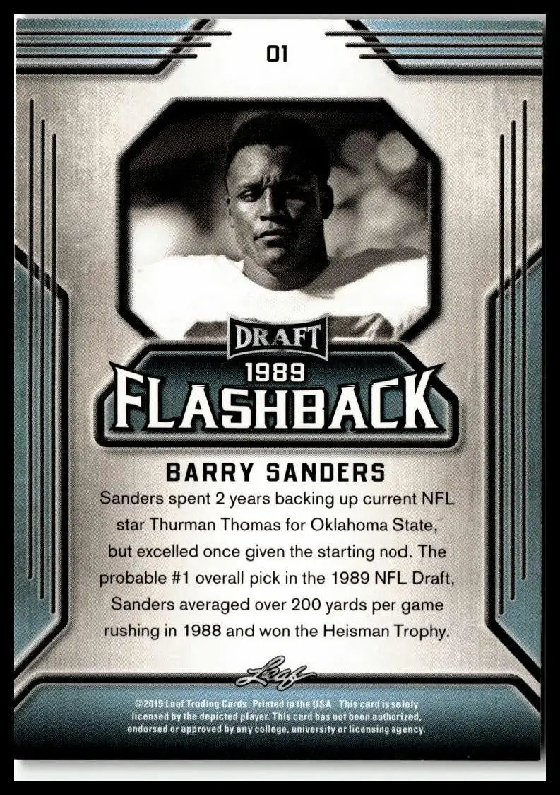 Barry Sanders Draft Flashback Oklahoma State Cowboys football card from 2019 Leaf Draft