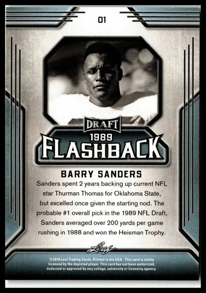 Barry Sanders Draft Flashback Oklahoma State Cowboys football card from 2019 Leaf Draft