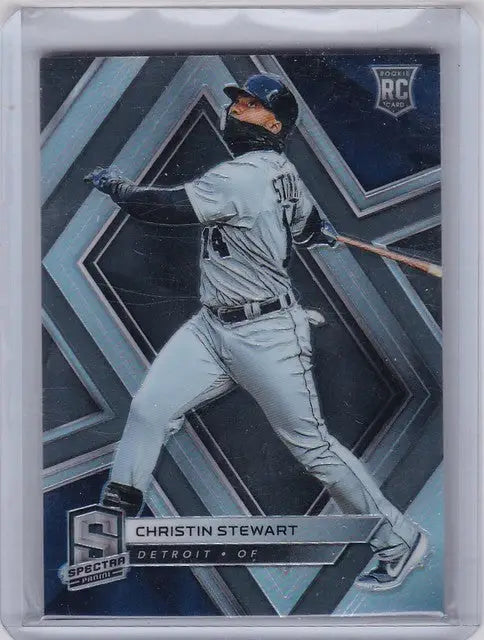 Baseball card of Christin Stewart Detroit Tigers in batting pose, Panini Chronicles Spectra