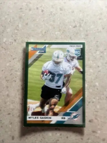 Myles Gaskin Miami Dolphins Rookie Green Press Proof sports trading card 2019 Panini Donruss