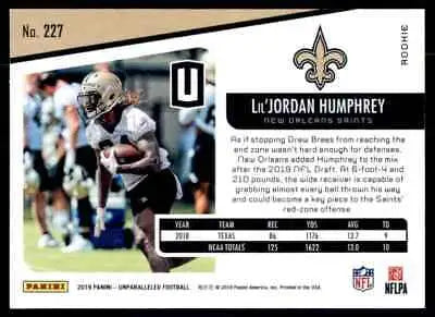 Football trading card of Lil’Jordan Humphrey from Panini Unparalleled 2019 New Orleans Saints