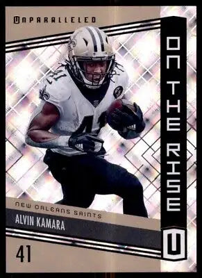 Alvin Kamara 2019 Panini Unparalleled On the Rise football card displayed center