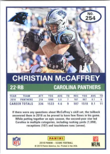 NFL trading card of Christian McCaffrey, featuring original gloss and Simply Sandoval