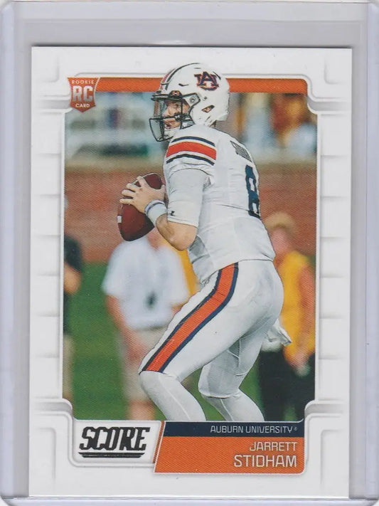 Football trading card of Jarrett Stidham, Score Rookie for New England Patriots