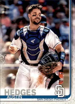 Baseball catcher Austin Hedges in San Diego Padres uniform on 2019 Topps card