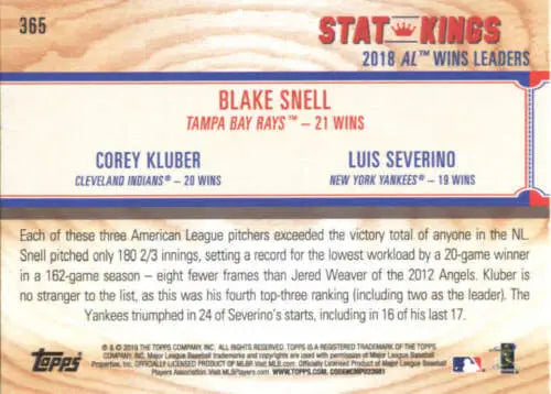 Back of 2019 Topps Big League #365 Blake Snell baseball card with original gloss