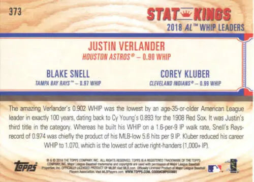 Back of 2019 Topps Big League #373 Blake Snell card showcasing original gloss details