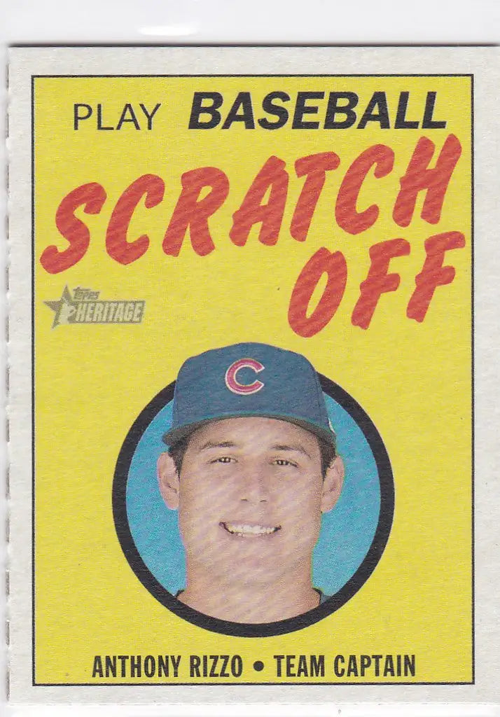 Baseball card of Anthony Rizzo unscratched from Topps Heritage Scratch Chicago Cubs