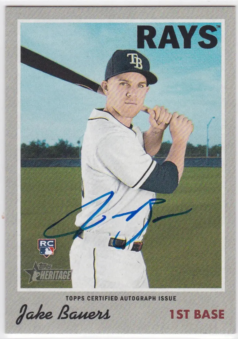 Signed Jake Bauers AUTO RC baseball card in Tampa Bay Rays uniform batting stance