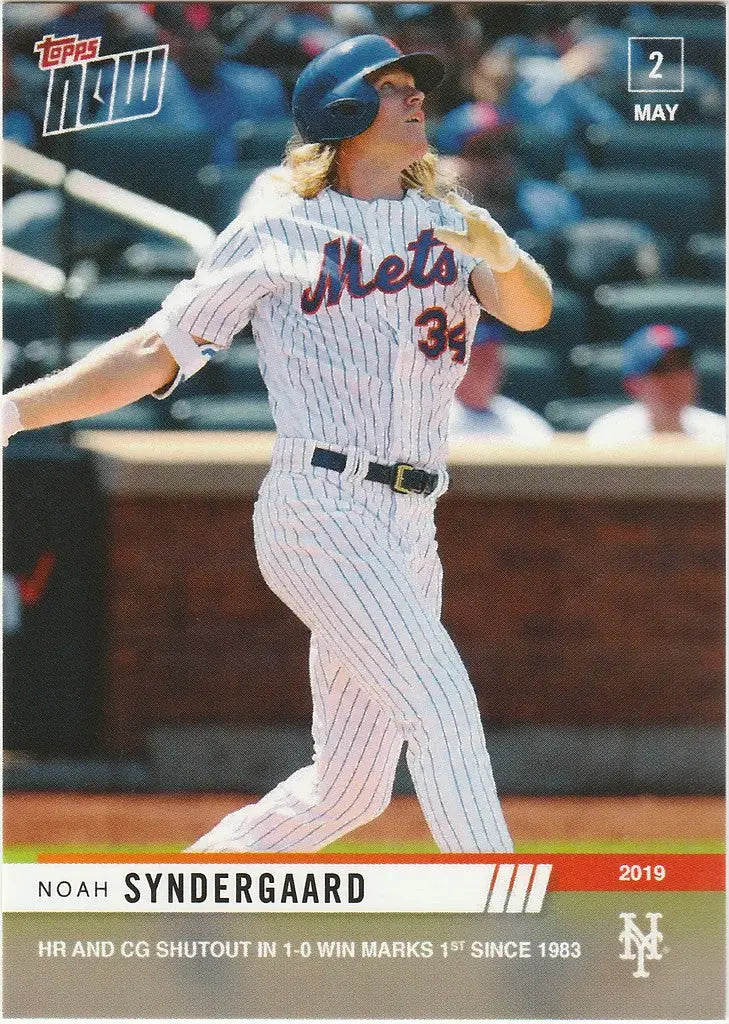 Noah Syndergaard swinging bat in white pinstriped New York Mets uniform trading card