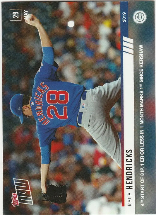 Baseball player in blue uniform pitching ball for Kyle Hendricks Chicago Cubs 4th start