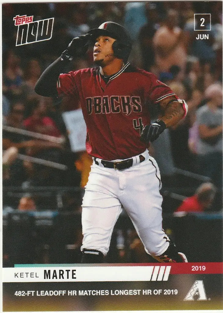 Baseball player in a red Arizona Diamondbacks jersey swings bat for Ketel Marte Arizona