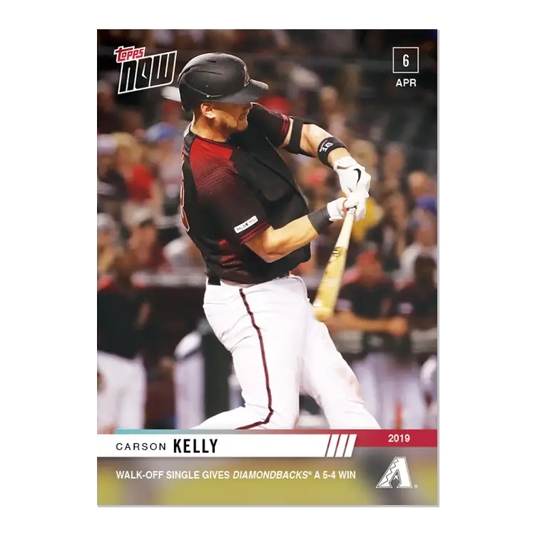 Baseball card of Carson Kelly mid-swing in Red Sox Diamondbacks game highlight