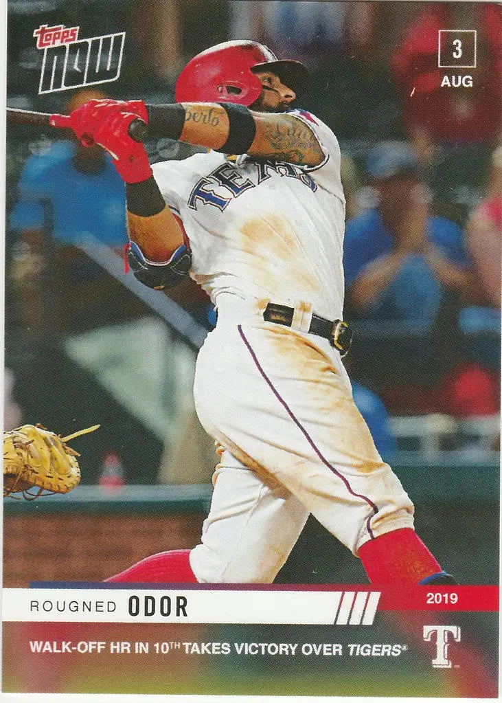 Rougned Odor in a white uniform swinging bat for 2019 TOPPS NOW Walk Off HR