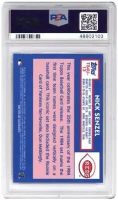 Encased Nick Senzel baseball card from 2019 Topps Silver Pack 1984 Chrome Promo PSA 9