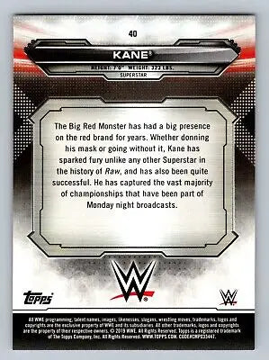 Kane wrestling card from 2019 Topps WWE RAW set, featuring the iconic wrestler