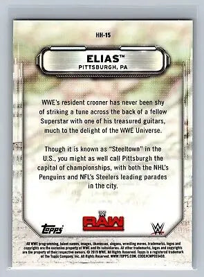 WWE Elias trading card from 2019 Topps WWE RAW Hometown Heroes flat rate offer