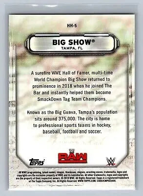 Topps WWE Raw trading card featuring Big Show from the Hometown Heroes series