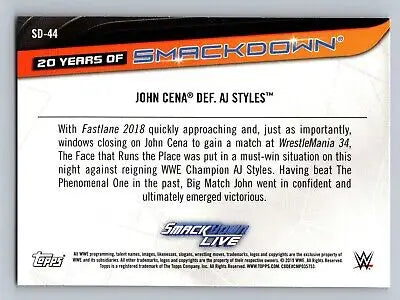 Wrestling card back of 2019 Topps WWE SmackDown Live John Cena Insert SD-44