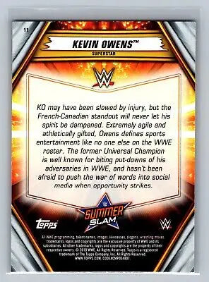 Kevin Owens wrestling card from Topps WWE SummerSlam #11 collectible set