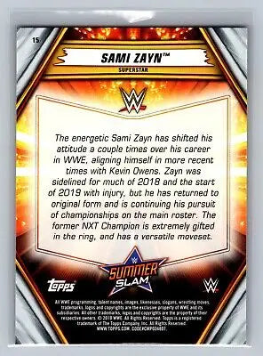 Sami Zayn wrestling card from 2019 Topps WWE SummerSlam featuring flat rate shipping