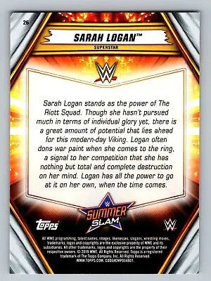 Sarah Logan wrestling card from 2019 Topps WWE SummerSlam #26 collectible series