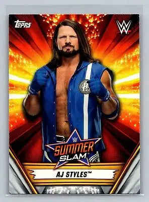 AJ Styles SummerSlam trading card from 2019 Topps WWE collection, flat rate