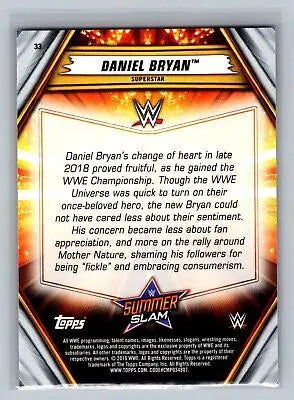 Daniel Bryan wrestling card from 2019 Topps WWE SummerSlam #33 for flat rate collectors