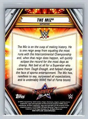 Topps WWE SummerSlam #36 trading card featuring The Miz for collectors and fans