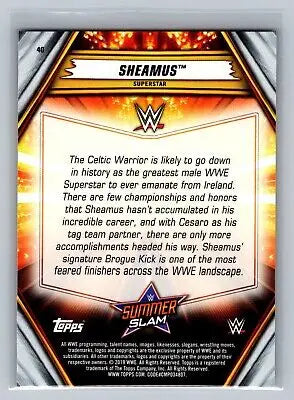 Sheamus WWE trading card from 2019 Topps WWE SummerSlam #40 collectible series