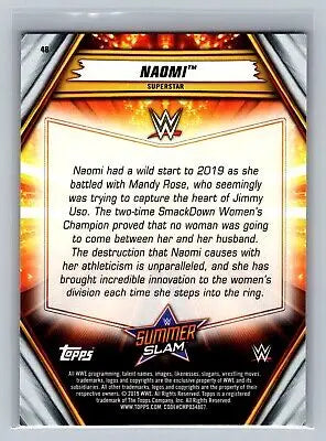 Naomi wrestling card from 2019 Topps WWE SummerSlam #48 collectible series