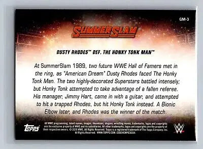 2019 Topps WWE SummerSlam card featuring Dusty Rhodes def Honky Tonk Man match