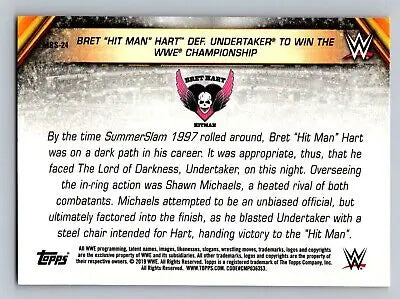 Wrestling card back of 2019 Topps WWE SummerSlam Bret Hit Man Hart Championship All-Stars