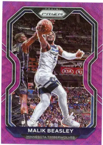 Malik Beasley 2020-21 Panini Prizm Purple Wave basketball card for Minnesota Timberwolves