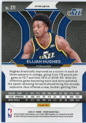 Elijah Hughes 2020-21 Panini Prizm Silver Rookie Basketball Card Utah Jazz NM-MT