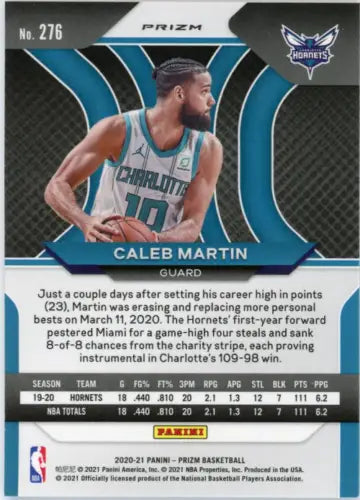 Caleb Martin 2020-21 Panini Prizm Purple Wave card from Charlotte Hornets NM-MT condition