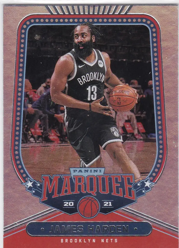 James Harden Marquee basketball trading card featuring Brooklyn Nets player in black jersey