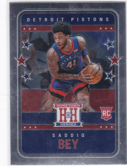 Basketball trading card of Saddiq Bey in action for Hometown Heroes Detroit Pistons