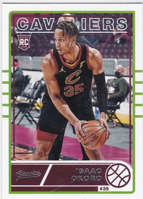 Basketball trading card of Isaac Okoro RC Cleveland Cavaliers in black jersey 35