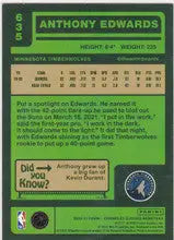 Basketball trading card of Anthony Edwards RC Minnesota on a green background