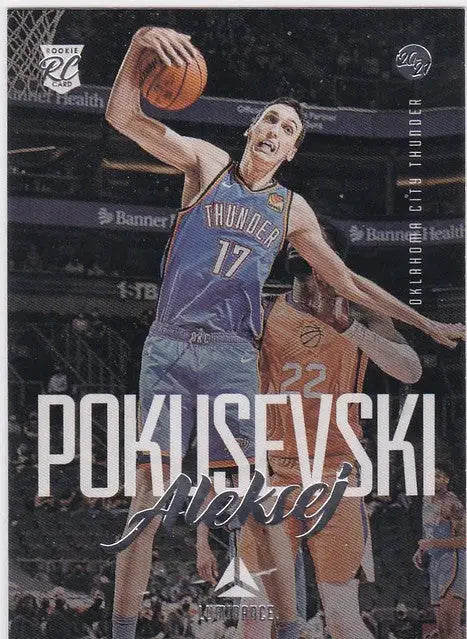 Basketball player in blue Thunder jersey 17 leaping with ball for Pokusevski RC Oklahoma