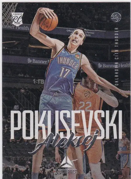 Basketball player in blue Thunder jersey 17 leaping with ball for Pokusevski RC Oklahoma