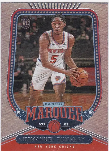 Basketball trading card of New York Knicks player in white uniform with number 5