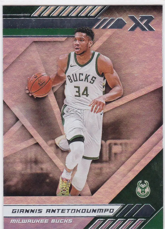 Basketball trading card of Giannis Antetokounmpo wearing jersey number 34 for Milwaukee Bucks