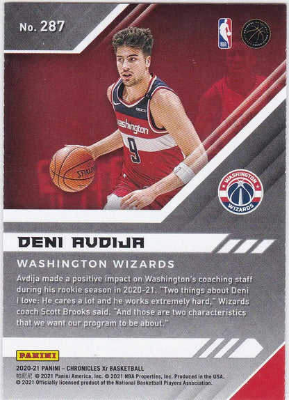 Basketball trading card of Deni Avdija dribbling for the Washington Wizards in green