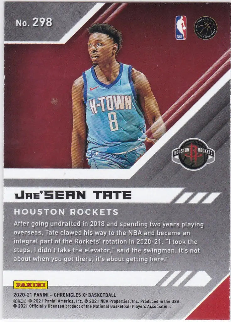 Basketball trading card of Jae’Sean Tate in green RC Houston Rockets jersey