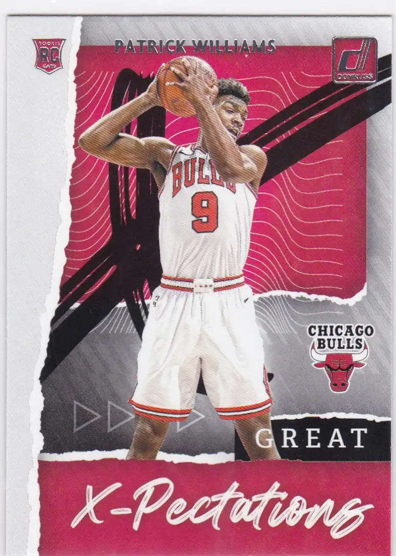 Basketball trading card of Patrick Williams in a Chicago Bulls white uniform, number 9